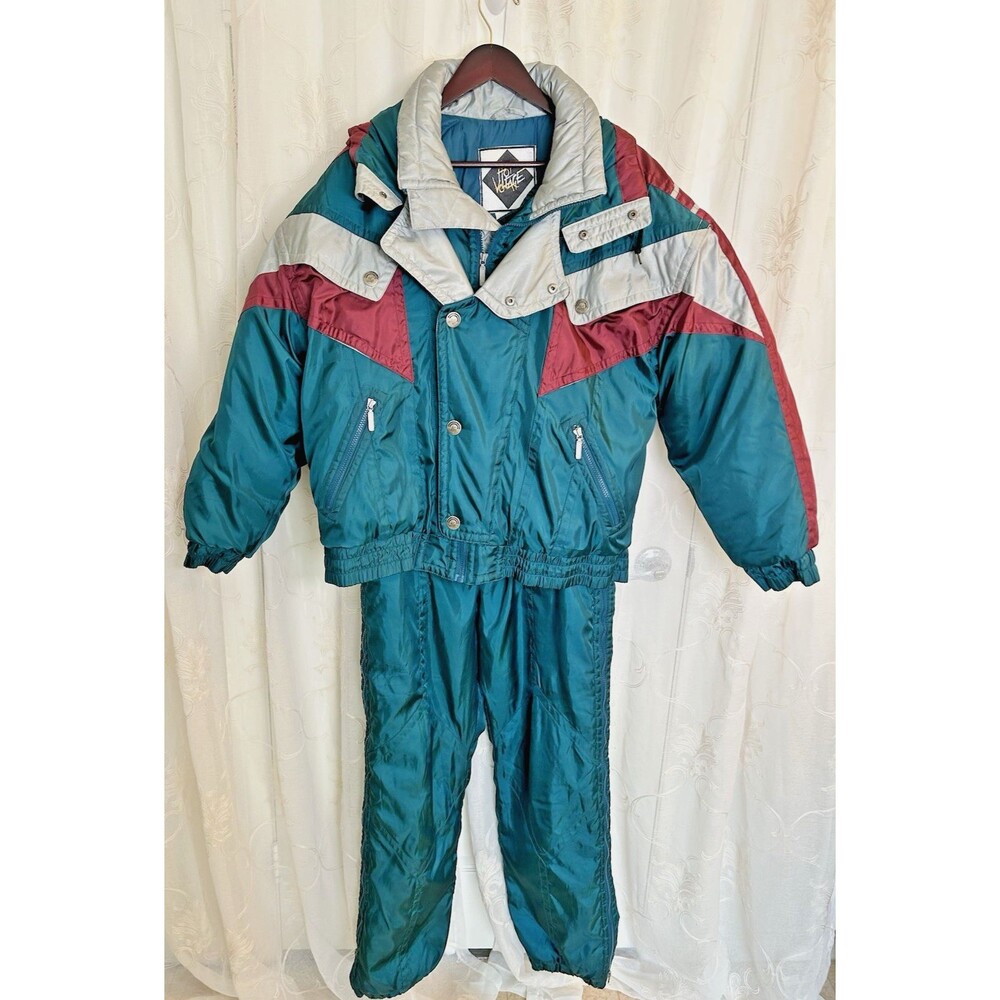 VTG 80s 90s Hot Voltage Colorblock 2 Piece Ski Suit Jacket & Bib Overalls Set L
